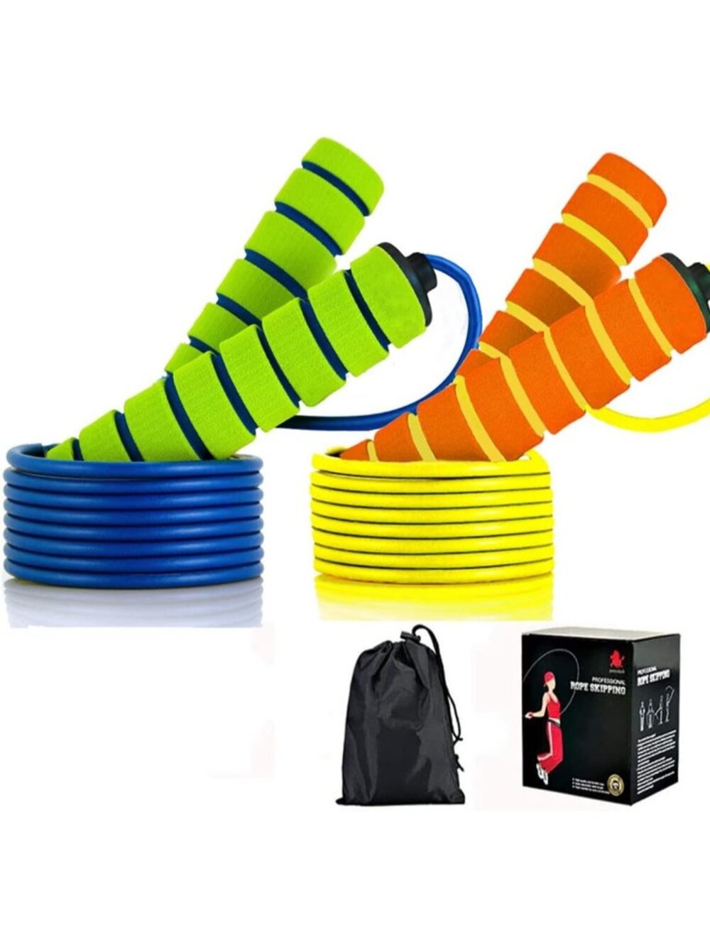 2 Pack Kids Adjustable Green/Orange Jump Ropes Foam Grip Handles Fitness Speed